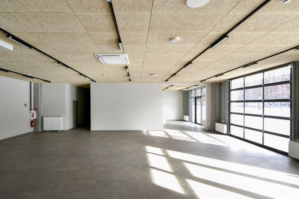 Wood Wool Acoustic Tiles installed in a modern office space